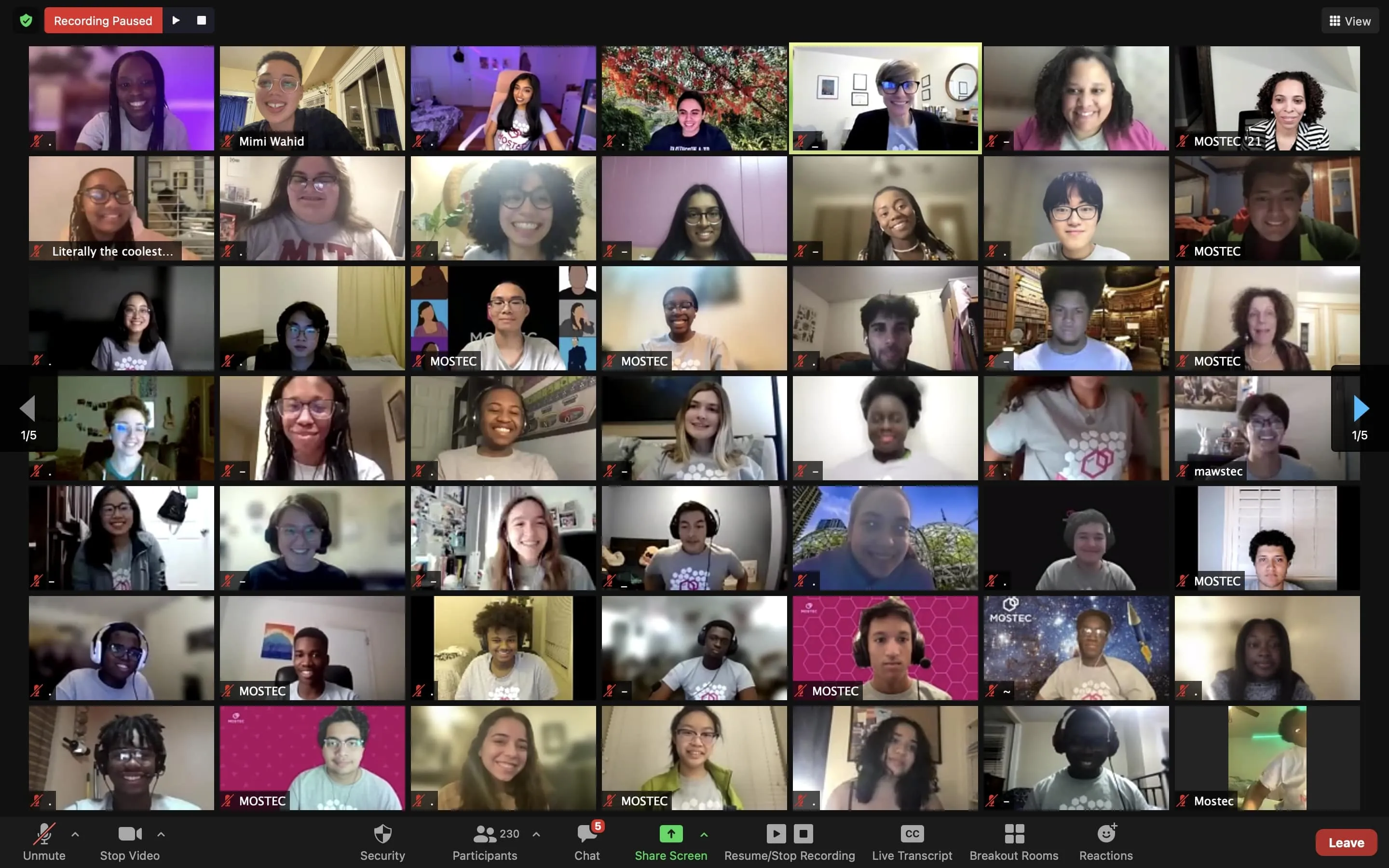 Screenshot of Zoom page with MOSTEC students